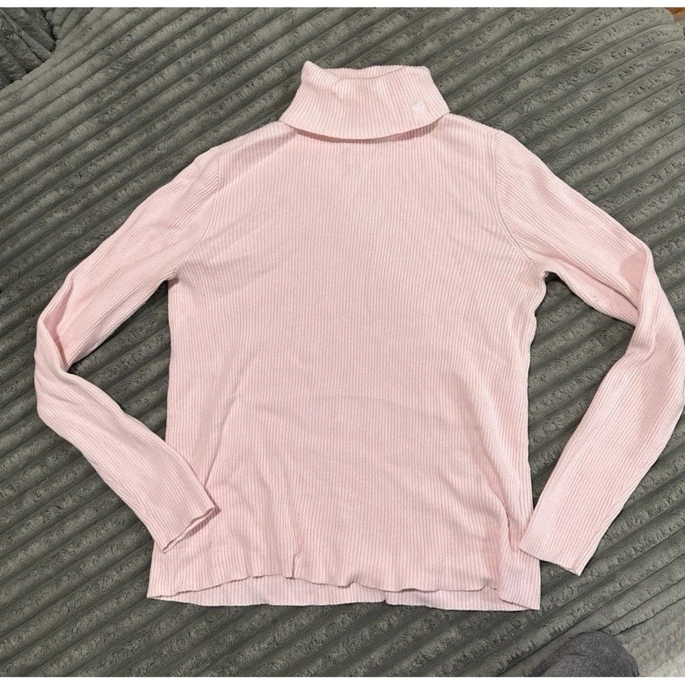 Vintage Womens Lauren Ralph Lauren Pink Ribbed Long Sleeve Turtleneck Sweater M - Picture 1 of 9